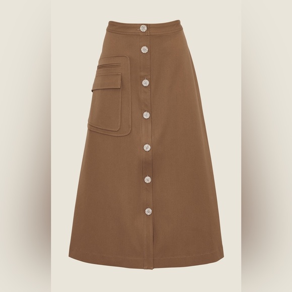 Pearl by Lela Rose Stretch Cotton Button Front Skirt, Camel